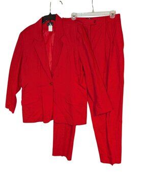 Vintage Brittany Sportswear Womens Red Two-Piece Pantsuit Single-Button Jacket &